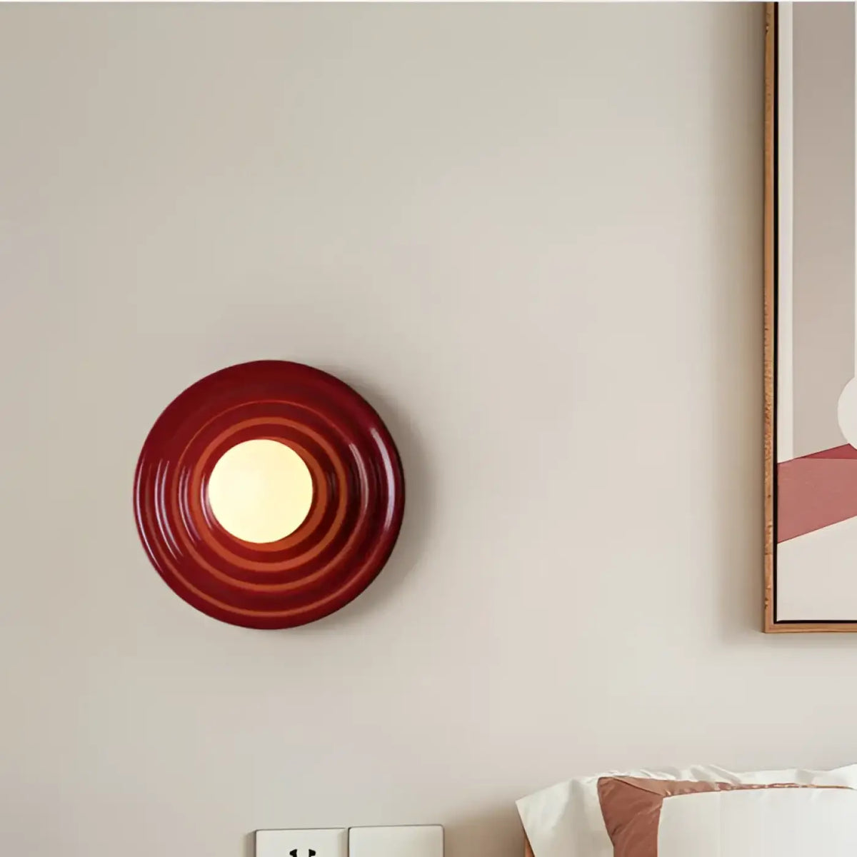 Applique murale ronde aux ondulations, cinq coloris, rouge