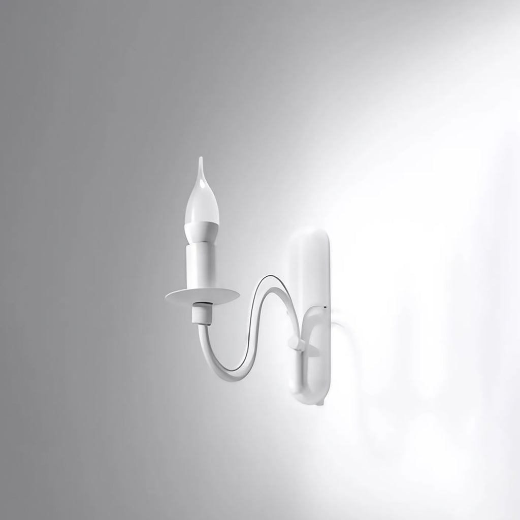 Applique murale bougeoir à bras en volute, acier, ampoule E14, blanc