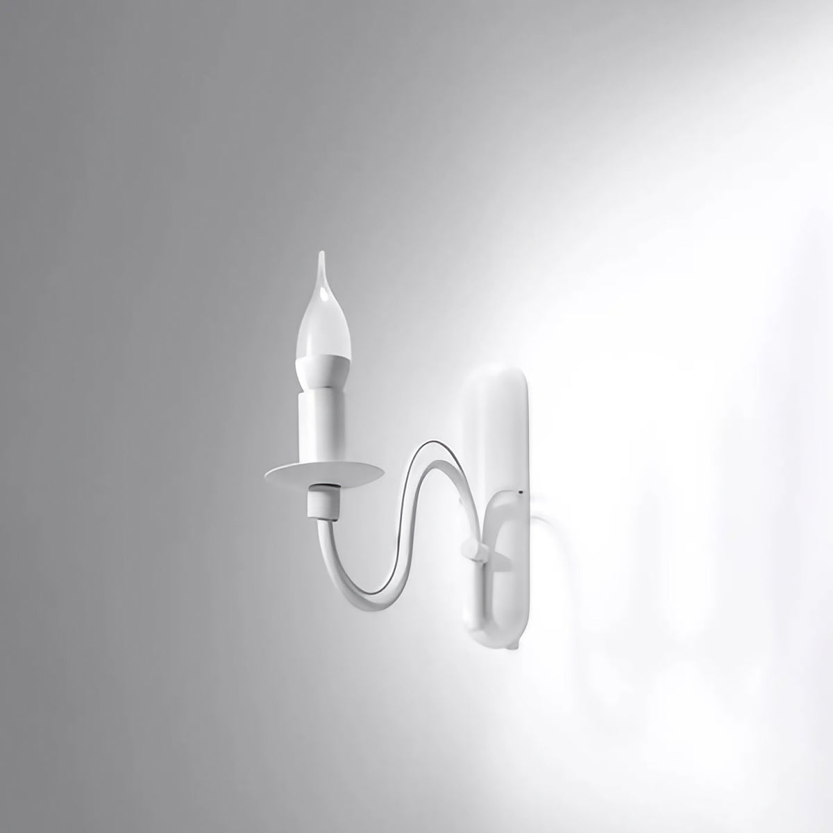 Applique murale bougeoir à bras en volute, acier, ampoule E14, blanc