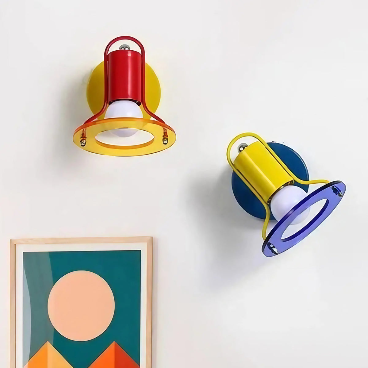 Applique murale rétro colorée, rouge ou bleue, avec ou sans tirette
