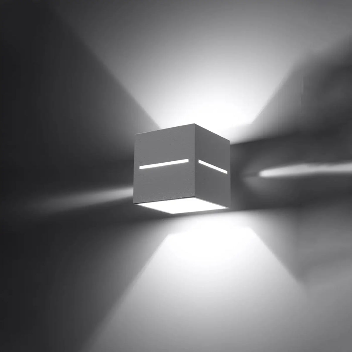 Applique murale cube en aluminium, lumière haut, bas et par une fente