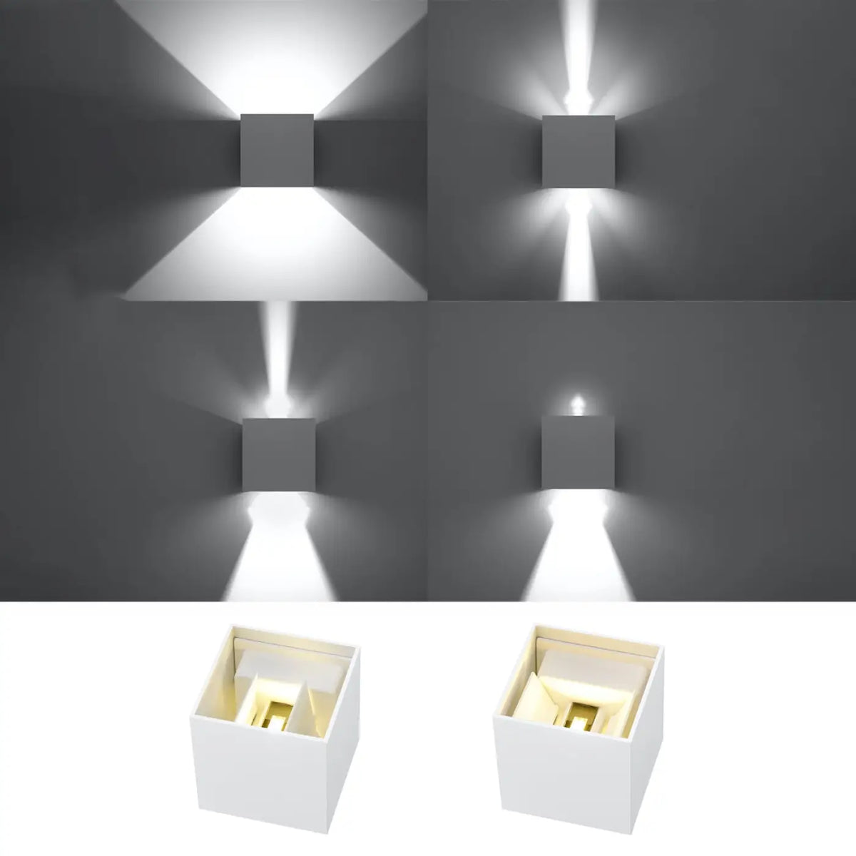 Applique murale LED cube blanche IP54, 7 W blanc chaud