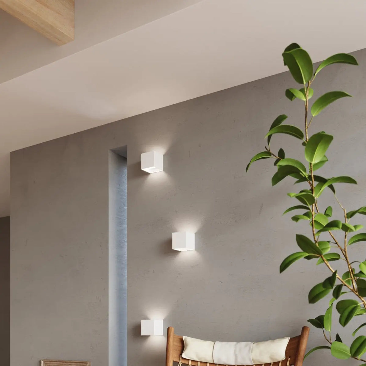 Applique murale LED cube blanche IP54, 7 W blanc chaud