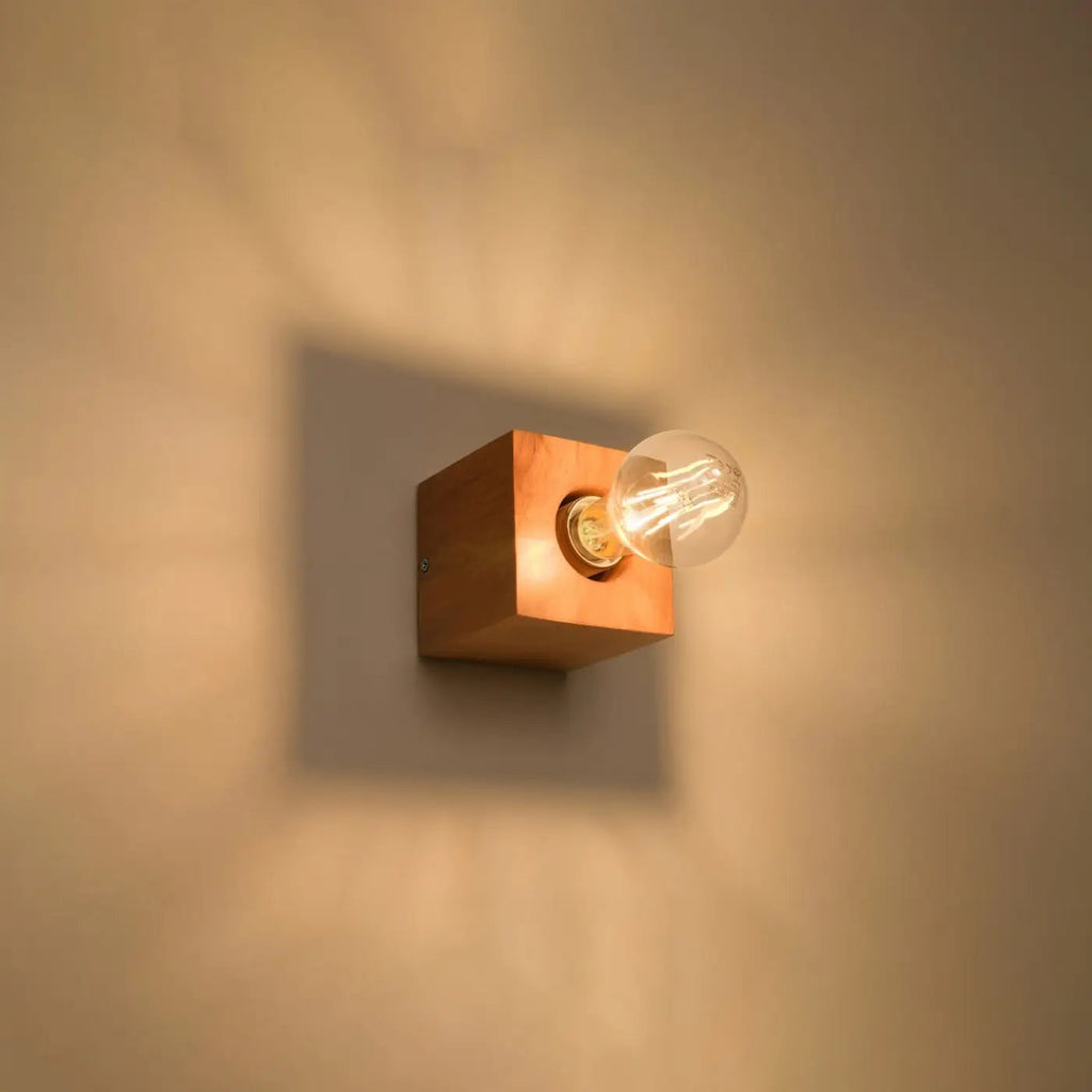 Applique murale cube en bois ou béton, ampoule apparente E27