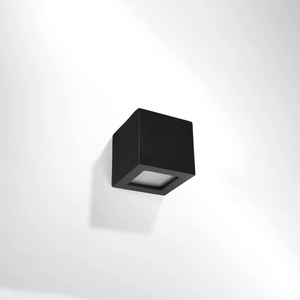 Applique murale cube en céramique noire et verre, 14 cm, E27