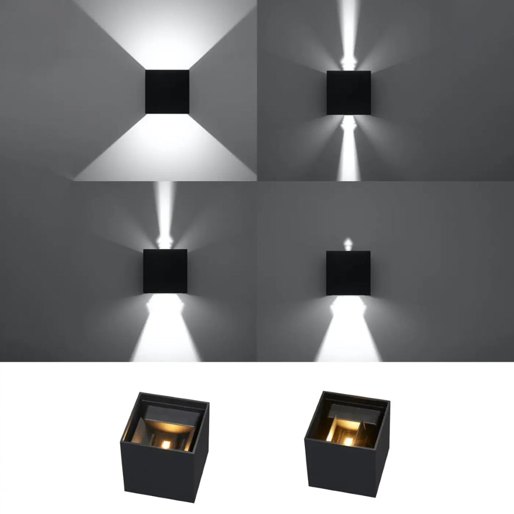 Applique murale LED cube noire IP54, 7 W blanc chaud