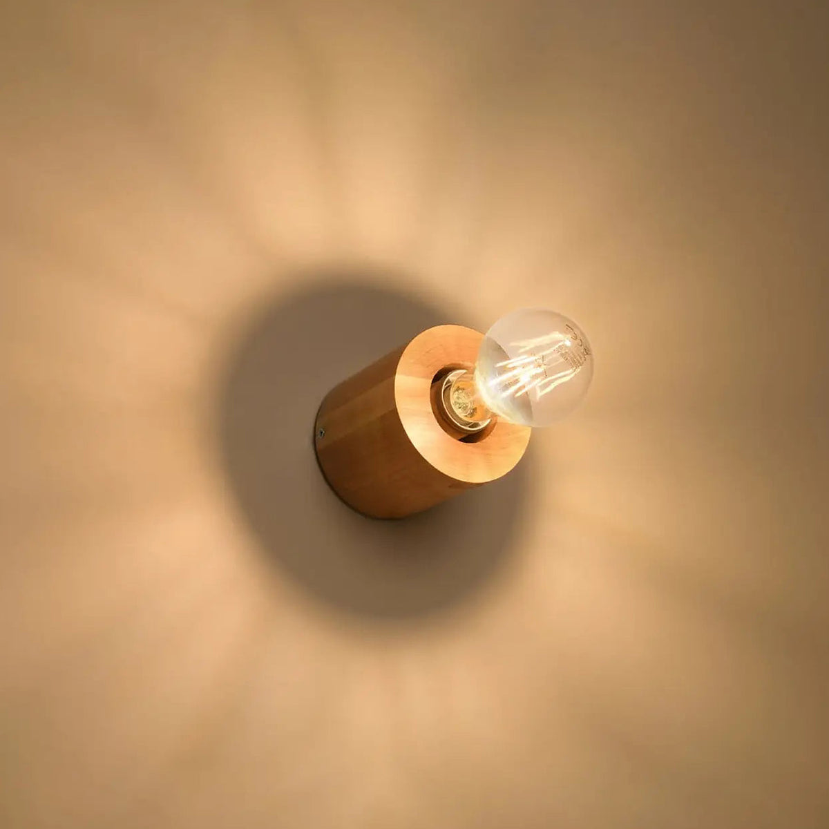Applique murale petit cylindre en bois ou béton, ampoule nue