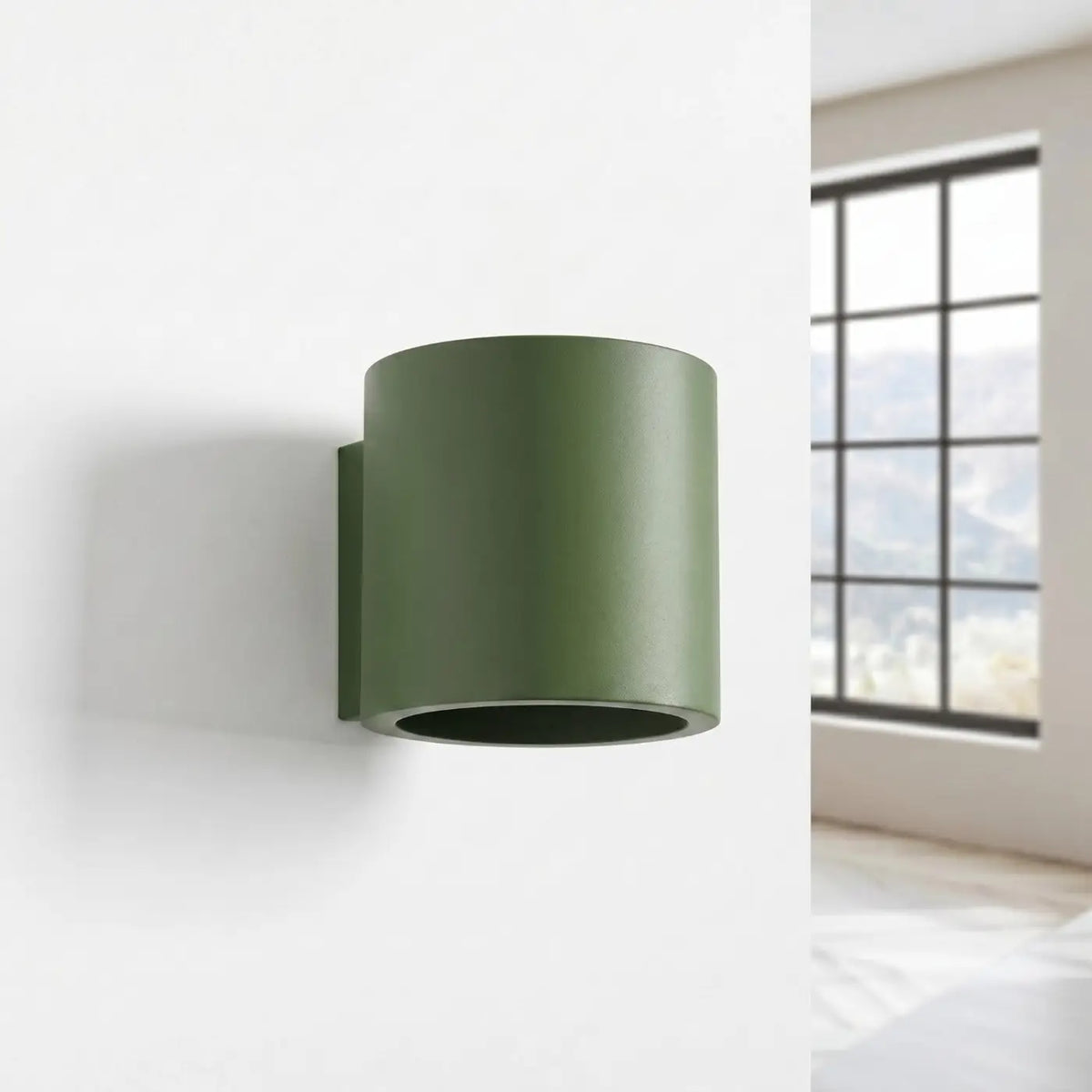 Applique murale cylindre en aluminium, béton ou bois, 1 ou 2 G9, vert olive