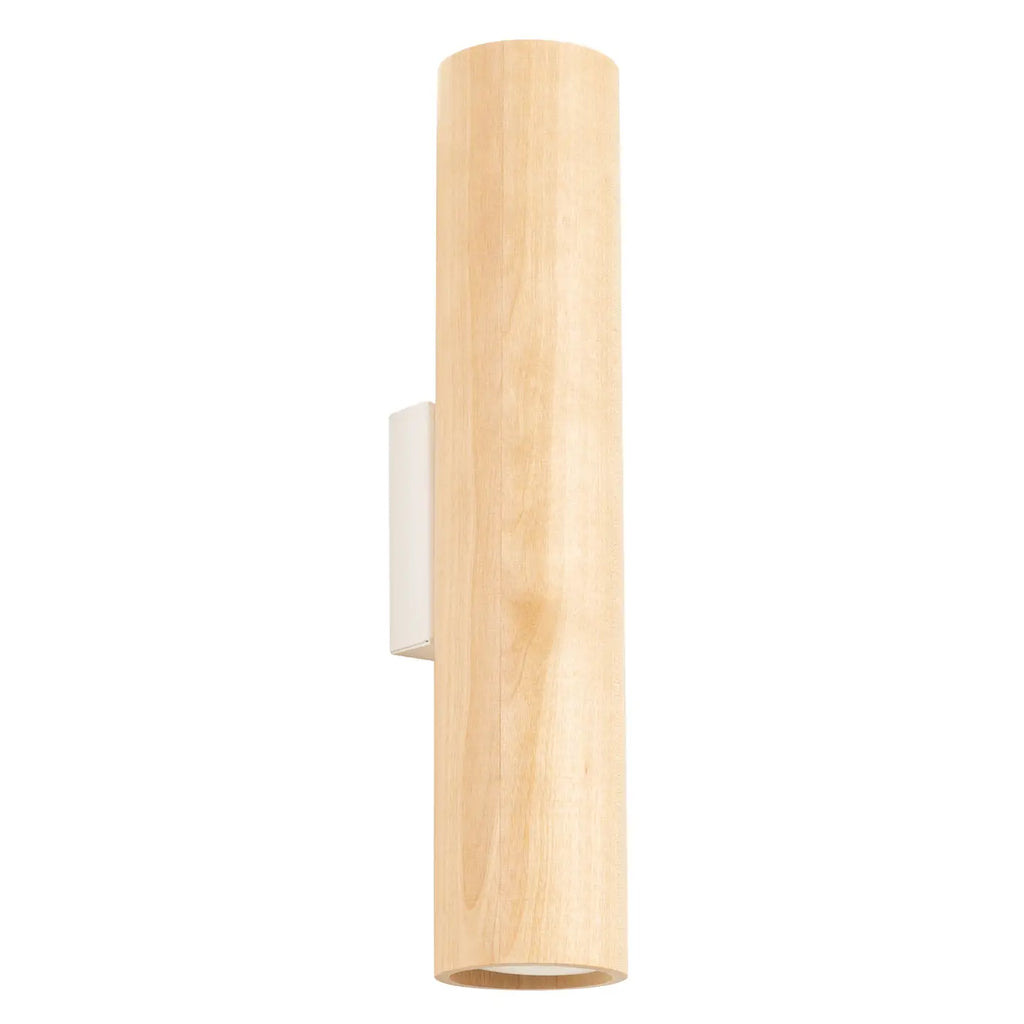 Applique murale tube en bois naturel, lumière haut et bas