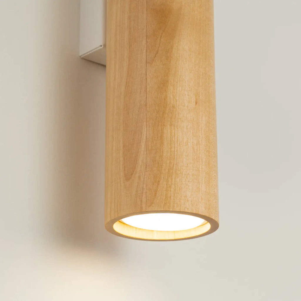 Applique murale tube en bois naturel, lumière haut et bas
