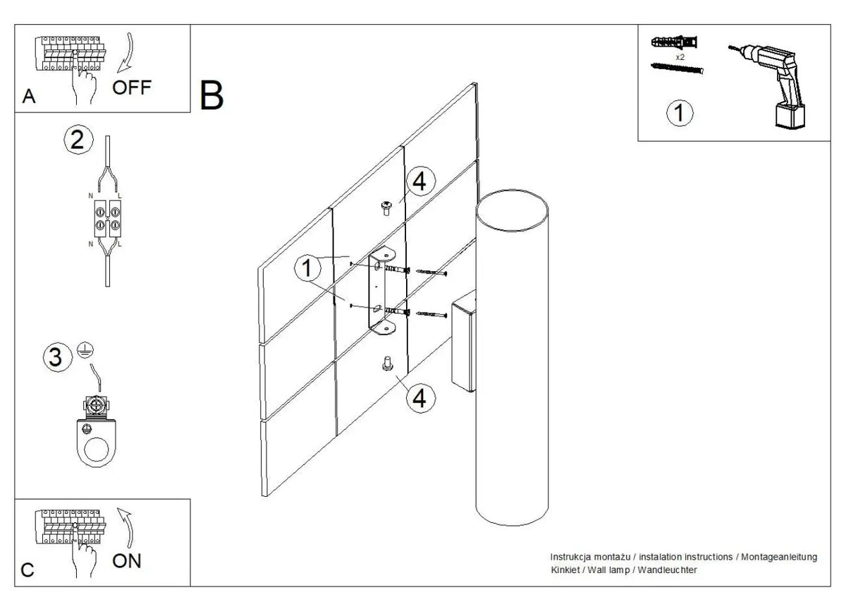 Applique murale tube en bois naturel, lumière haut et bas
