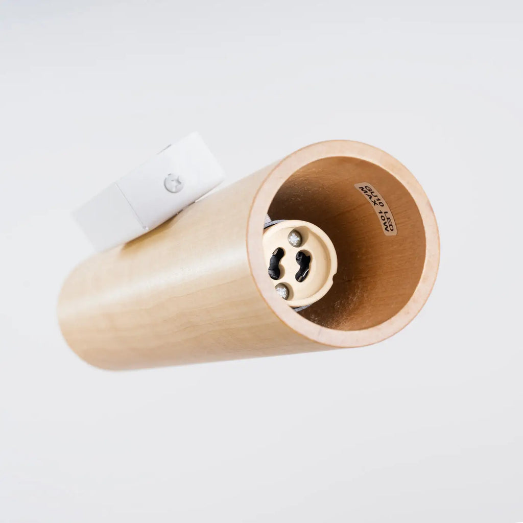 Applique murale tube en bois naturel, lumière haut et bas