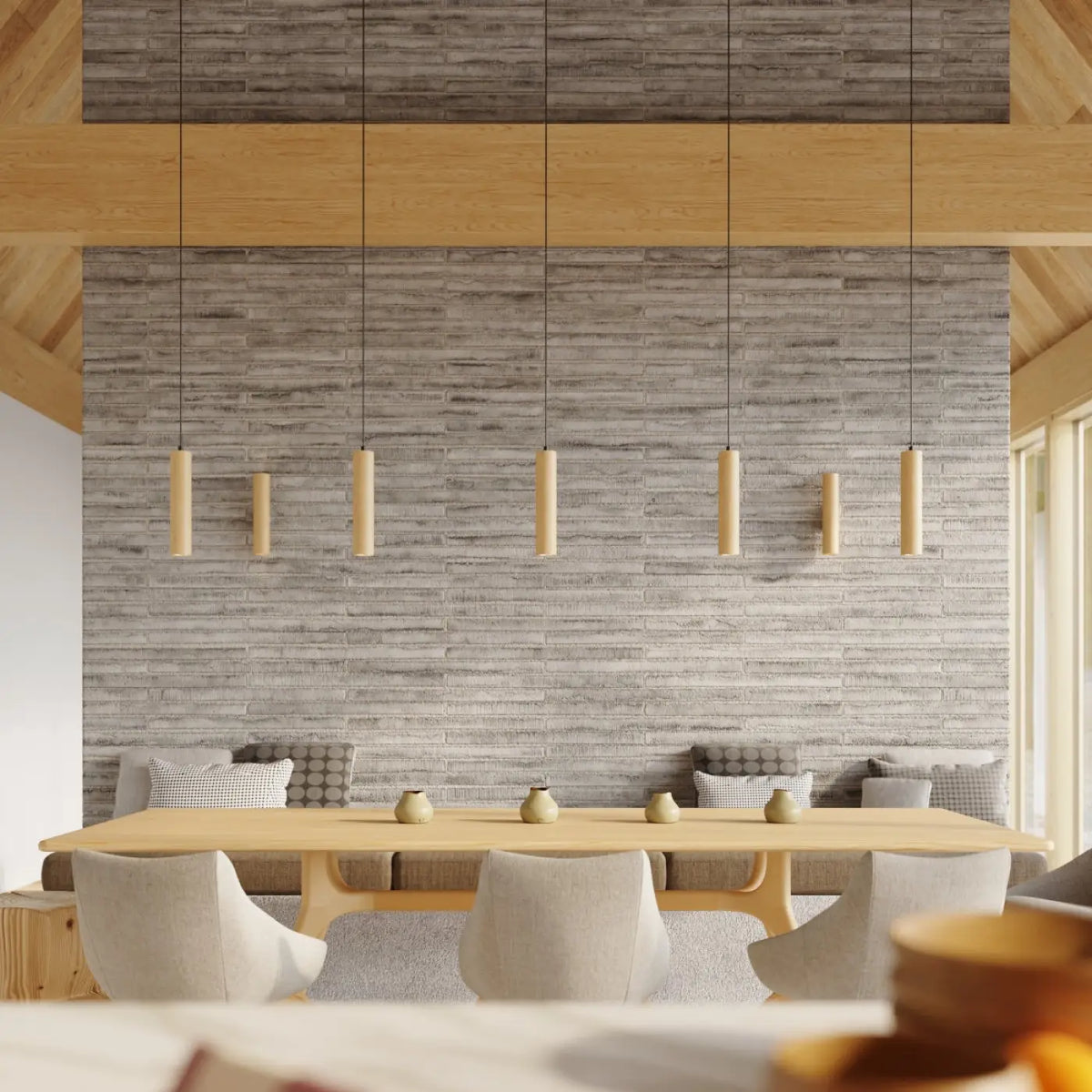 Applique murale tube en bois naturel, lumière haut et bas