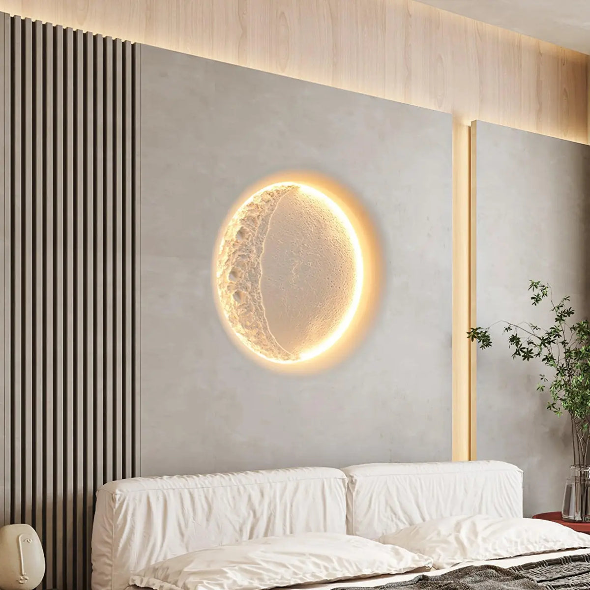 Applique murale demi-lune blanche en relief, cratères en 3D