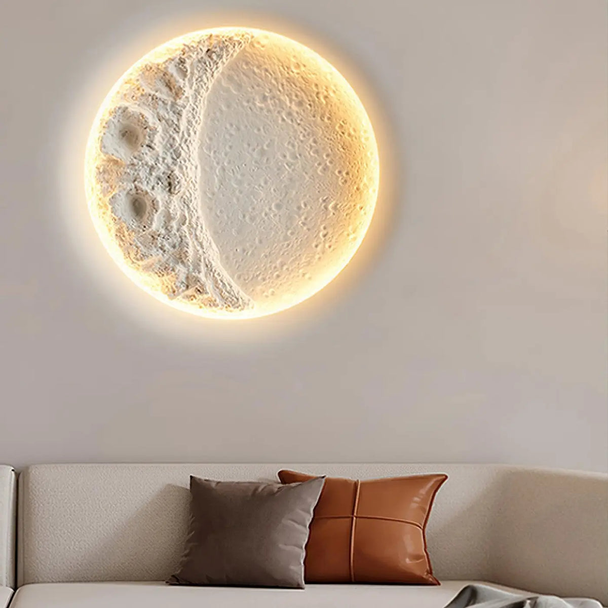 Applique murale demi-lune blanche en relief, cratères en 3D