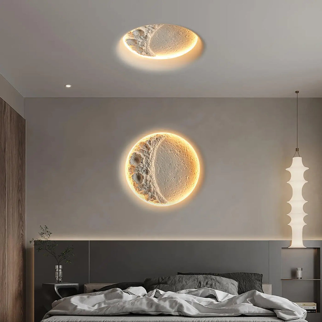 Applique murale demi-lune blanche en relief, cratères en 3D
