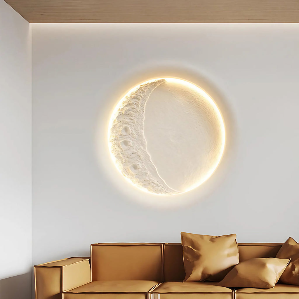 Applique murale demi-lune blanche en relief, cratères en 3D