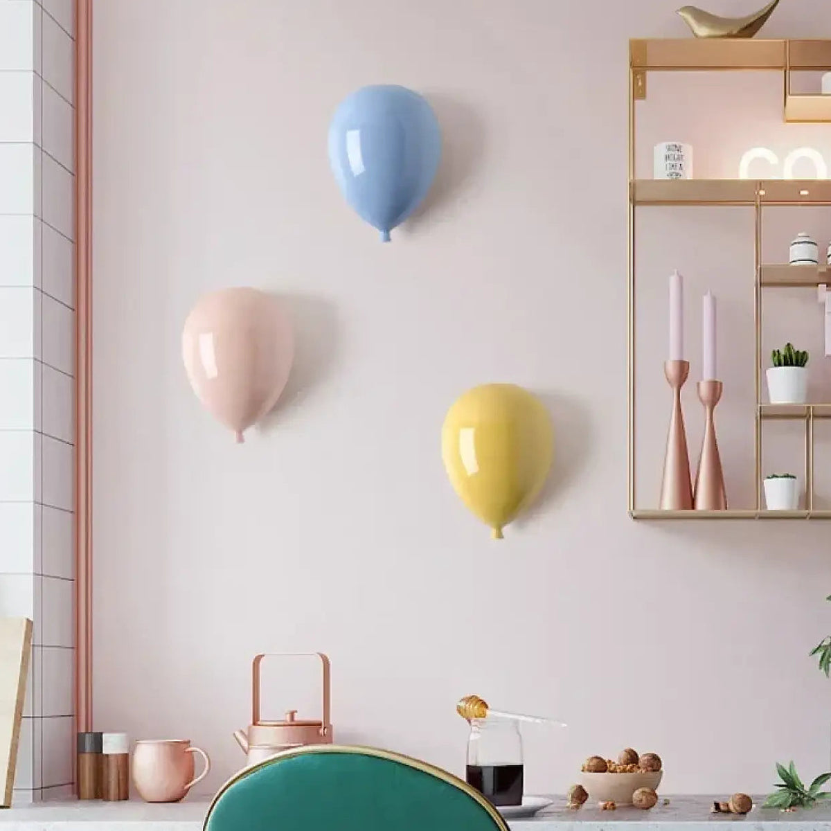 Applique murale ballon en céramique, bleu, jaune ou rose, jaune