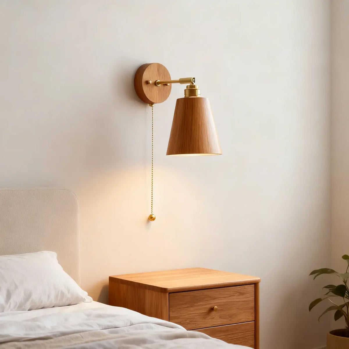 Applique murale bois et laiton à bras orientable