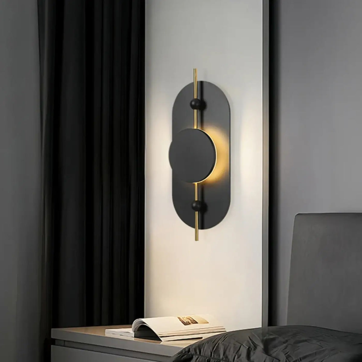 Applique murale bois et métal LED, marron ou noir, noir