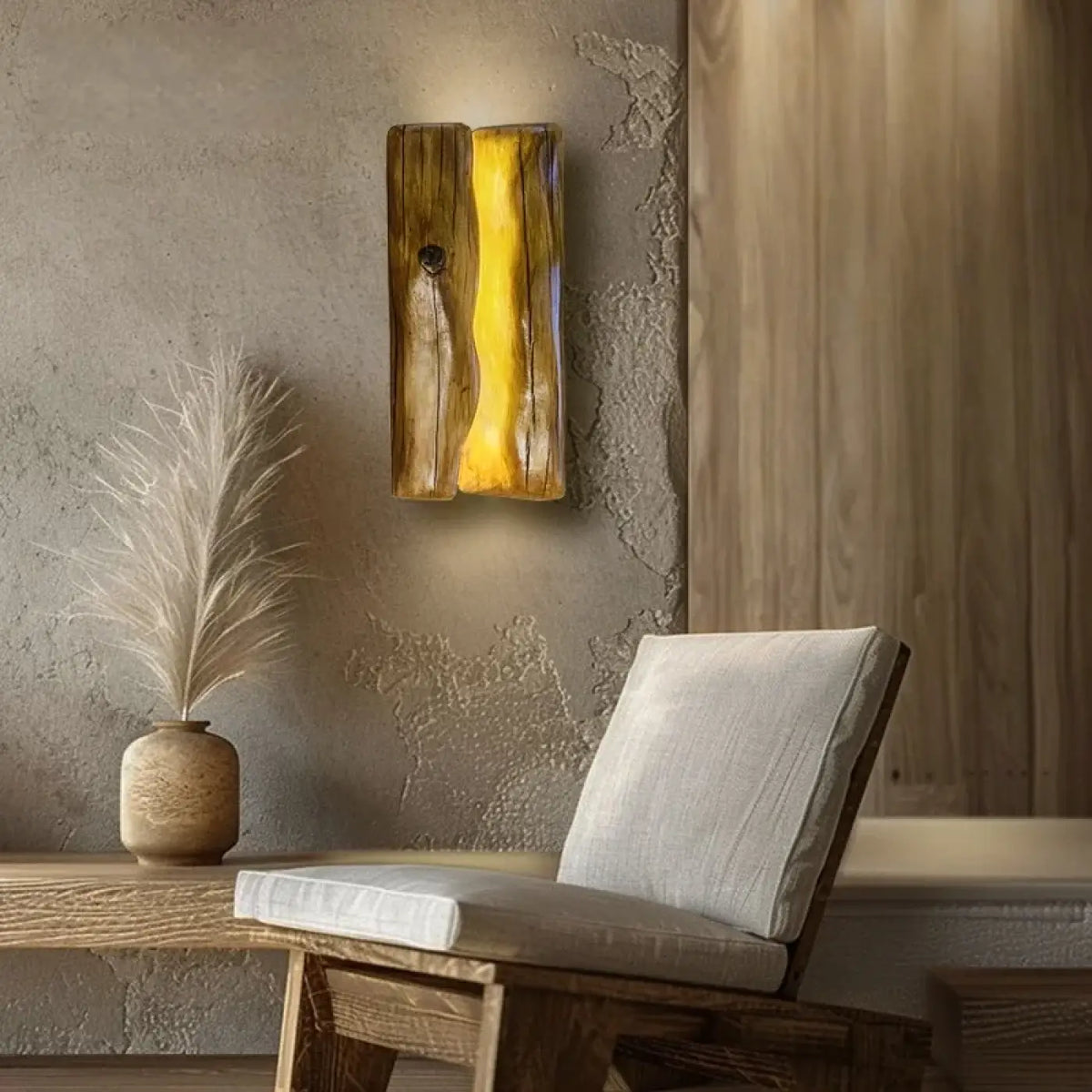 Applique murale design en bois naturel, éclairage LED