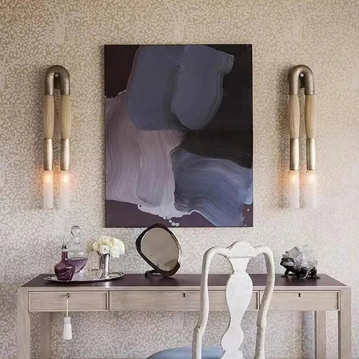 Applique murale à double tube LED, métal et tissu, trois coloris, doré
