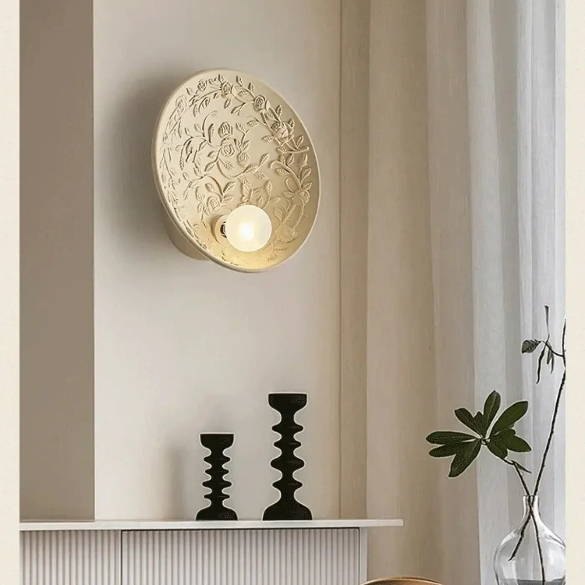 Applique murale en résine et verre, blanche ou beige