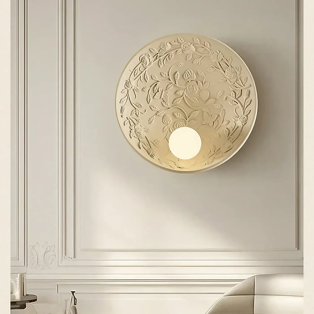 Applique murale en résine et verre, blanche ou beige, beige