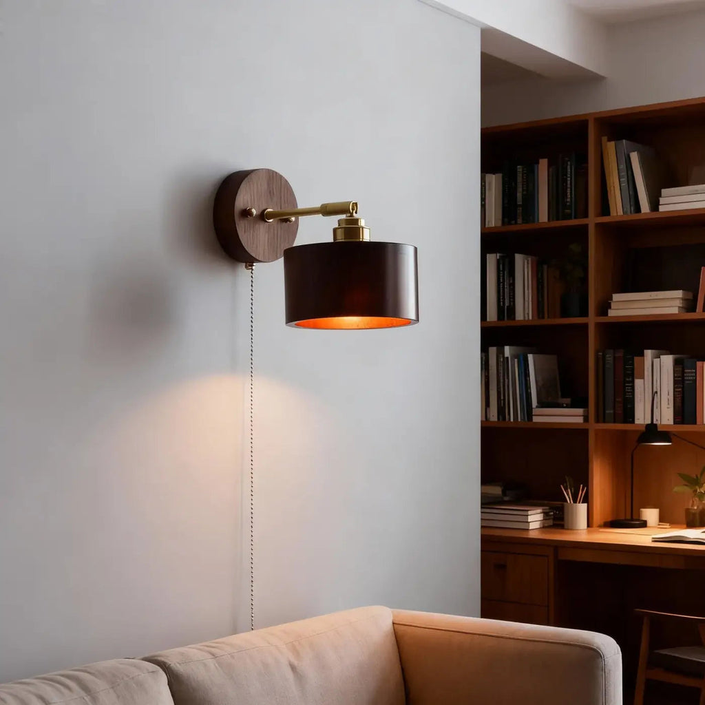 Applique murale bois et laiton à bras orientable