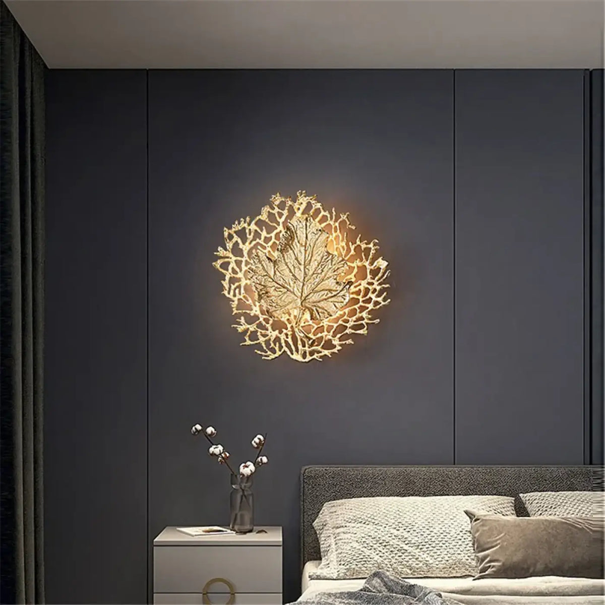 Applique murale feuille ronde en métal doré, tailles S, M, L
