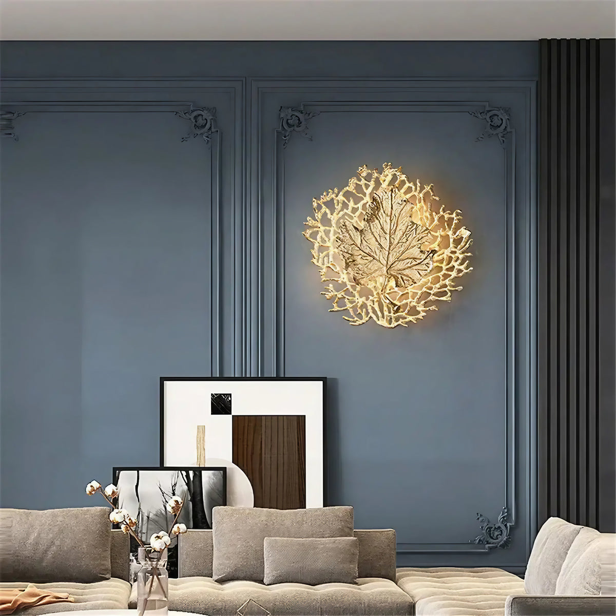 Applique murale feuille ronde en métal doré, tailles S, M, L