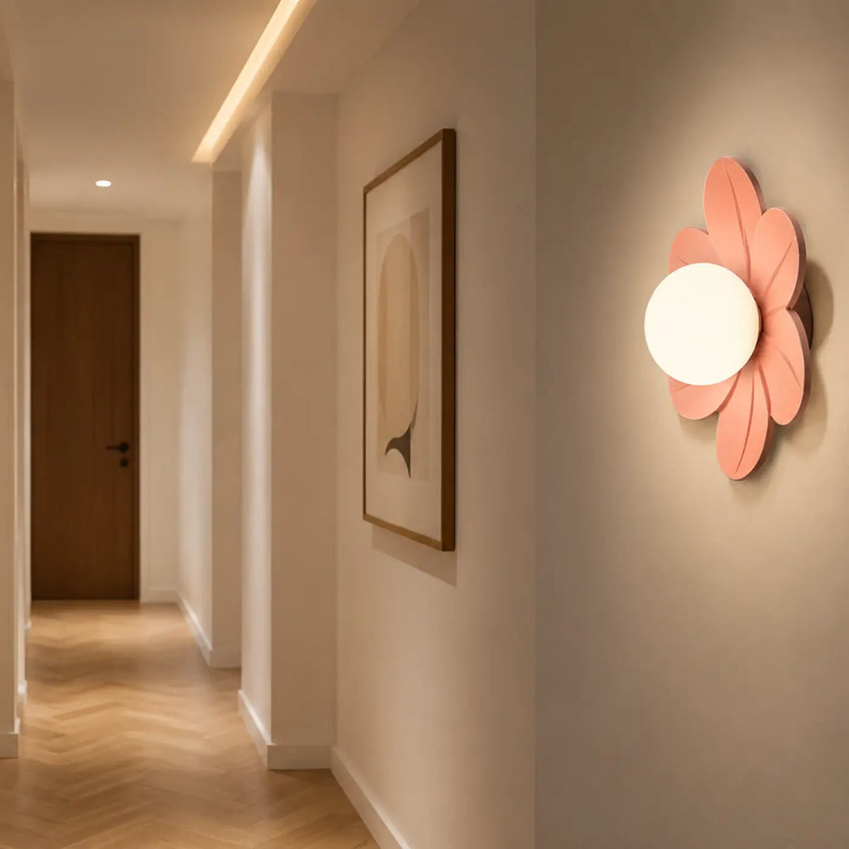 Applique murale fleur avec boule en verre blanc, trois coloris