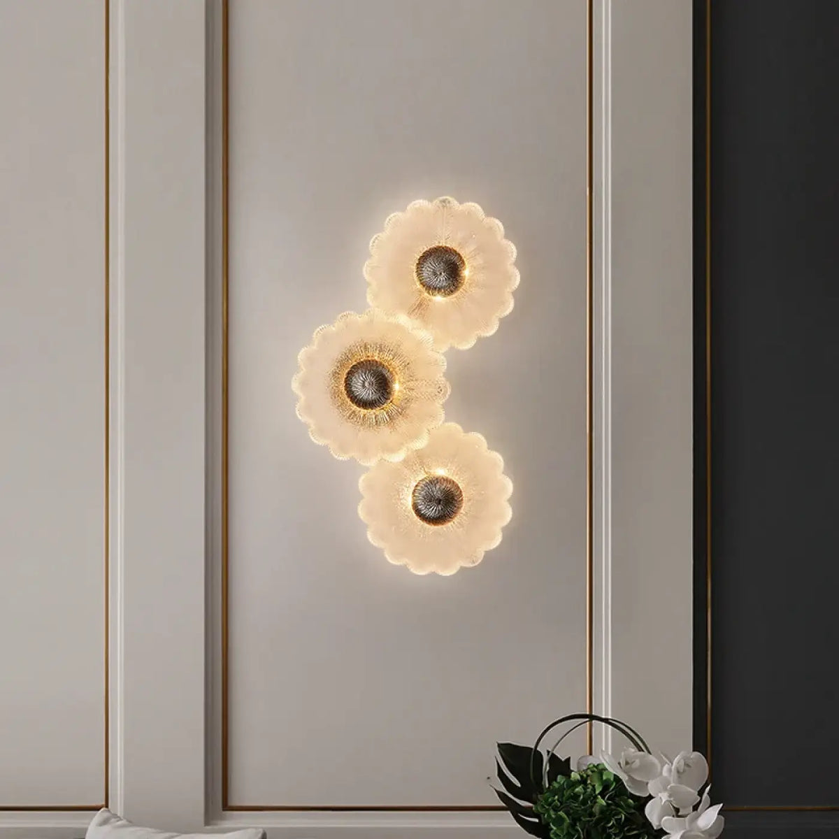 Applique murale fleurs en verre et doré, tailles S ou M
