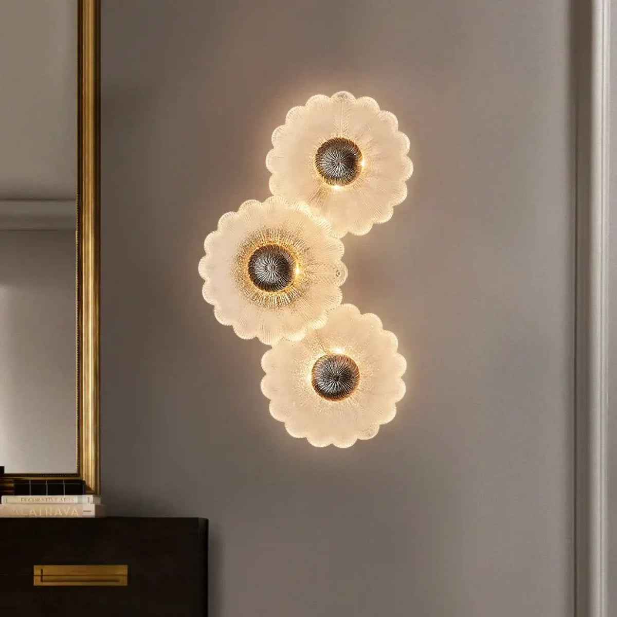 Applique murale fleurs en verre et doré, tailles S ou M