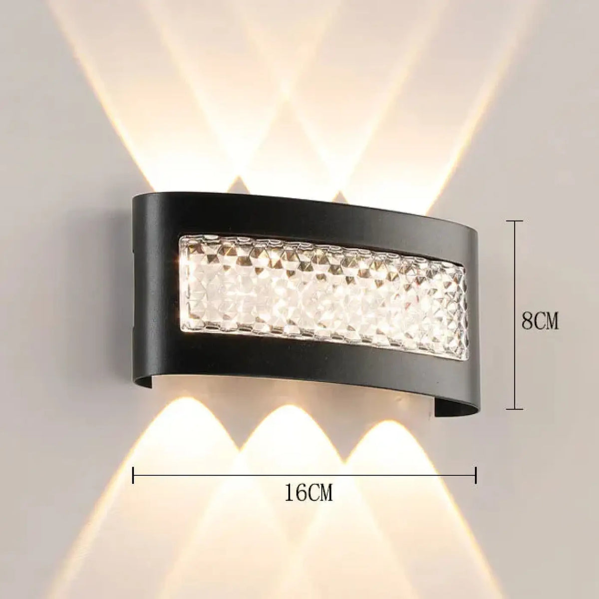 Applique murale LED noire à diffuseur en cristal, tailles S, M, L