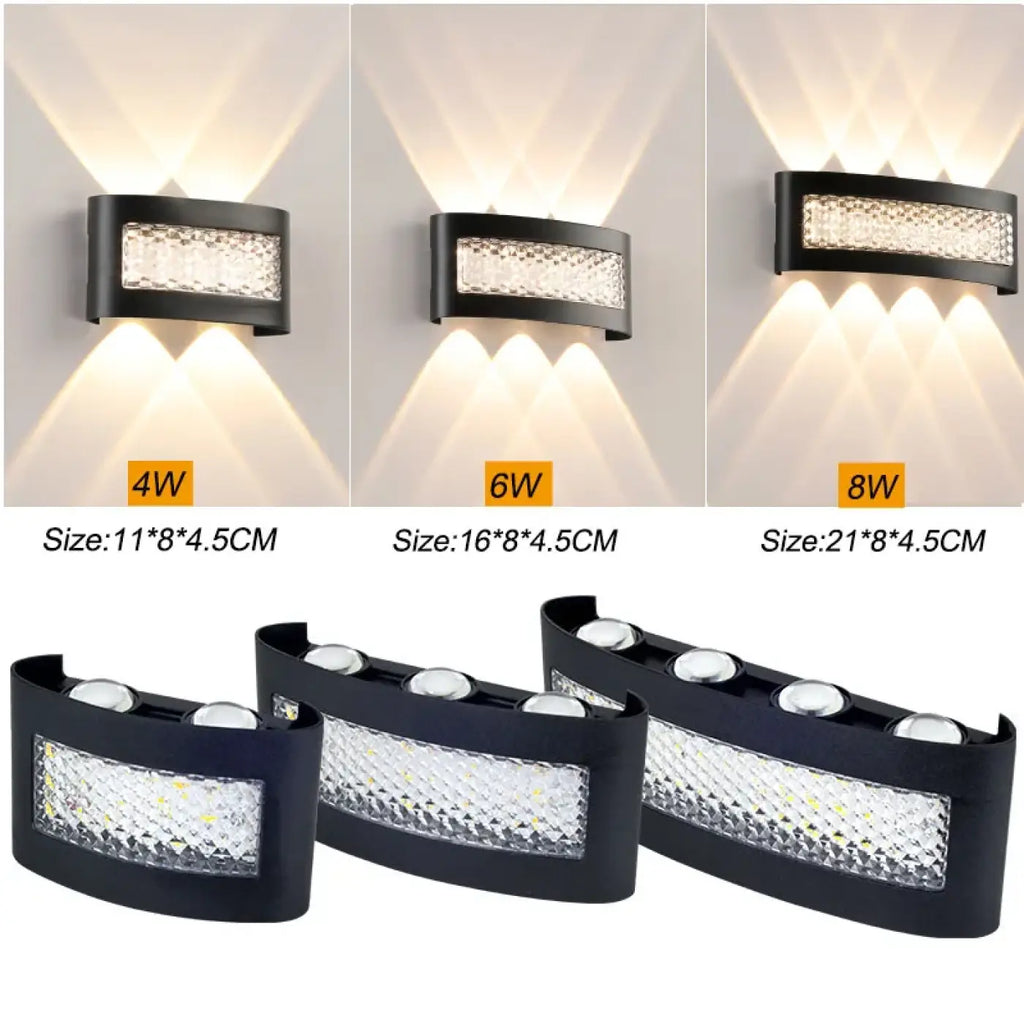 Applique murale LED noire à diffuseur en cristal, tailles S, M, L