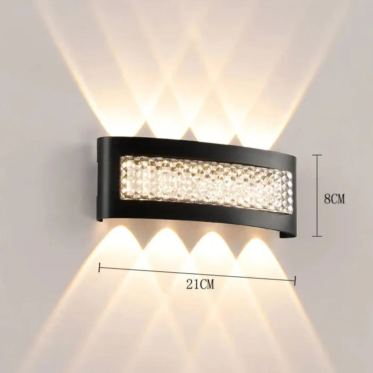 Applique murale LED noire à diffuseur en cristal, tailles S, M, L