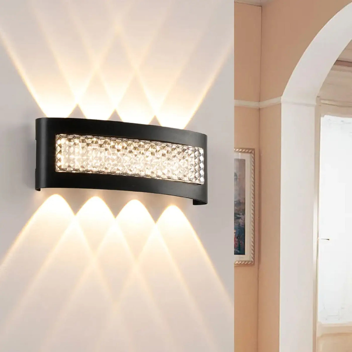 Applique murale LED noire à diffuseur en cristal, tailles S, M, L