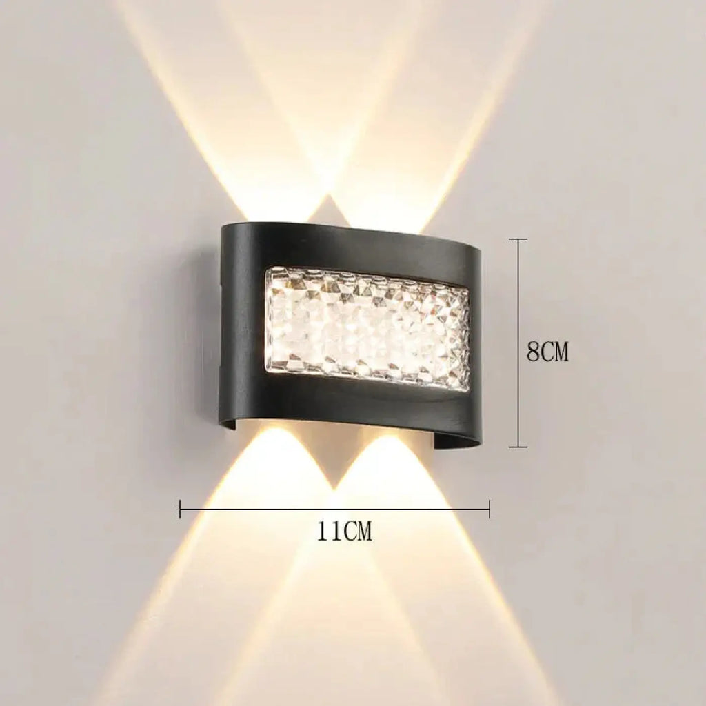 Applique murale LED noire à diffuseur en cristal, tailles S, M, L
