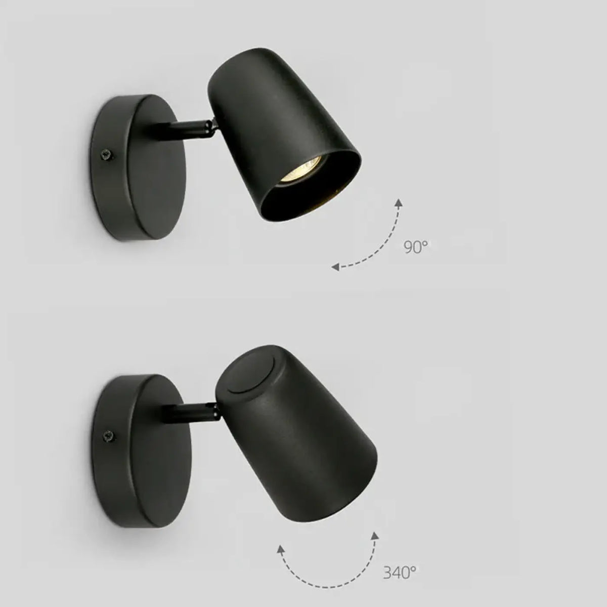 Applique murale cylindre orientable, noir, argenté ou blanc