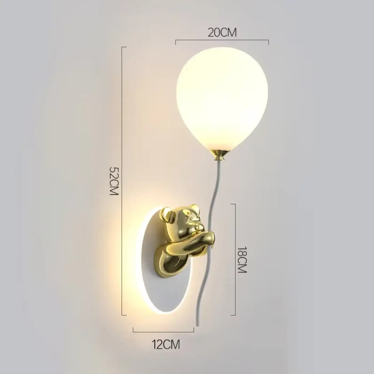Applique murale ourson avec boule lumineuse, cinq coloris, doré