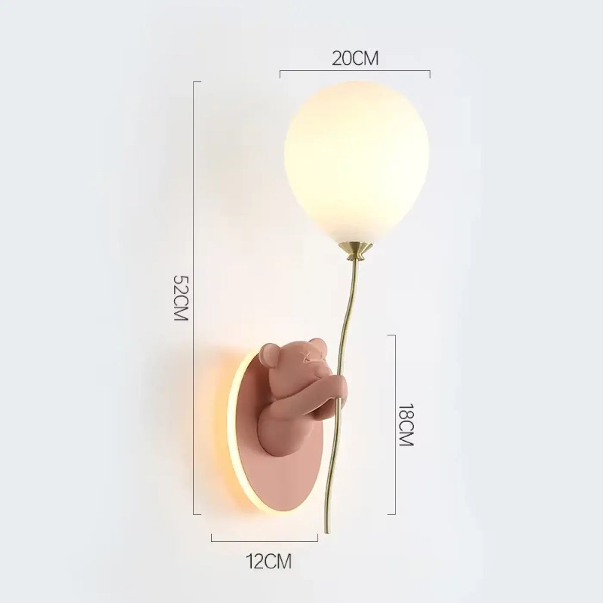 Applique murale ourson avec boule lumineuse, cinq coloris, rose
