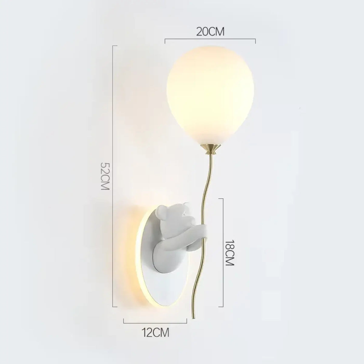 Applique murale ourson avec boule lumineuse, cinq coloris, blanc