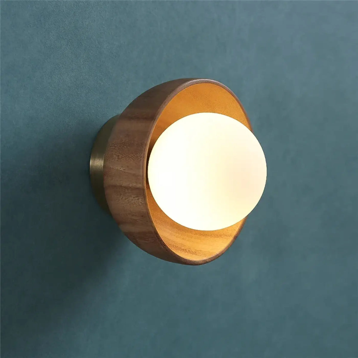 Applique murale ronde en bois et verre, lumière douce