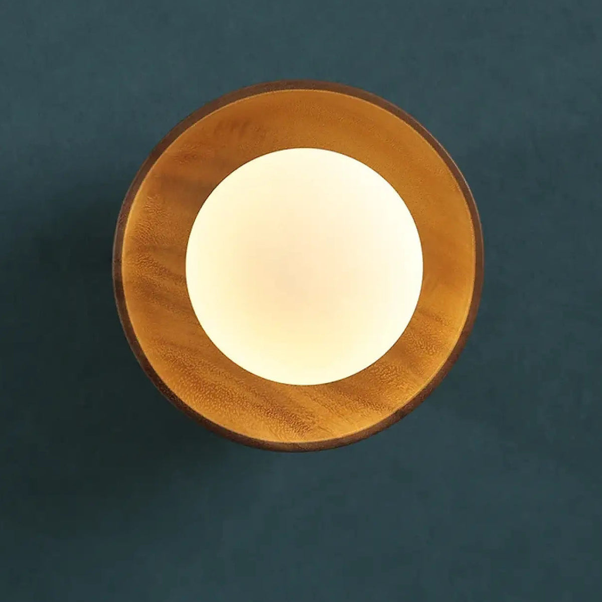 Applique murale ronde en bois et verre, lumière douce