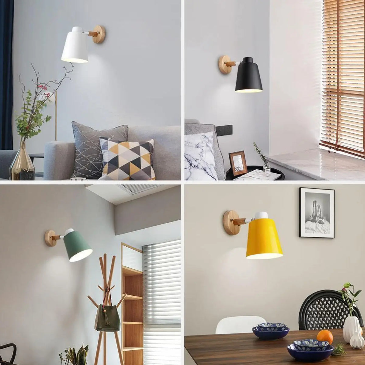Applique murale scandinave, blanc, noir, vert ou jaune