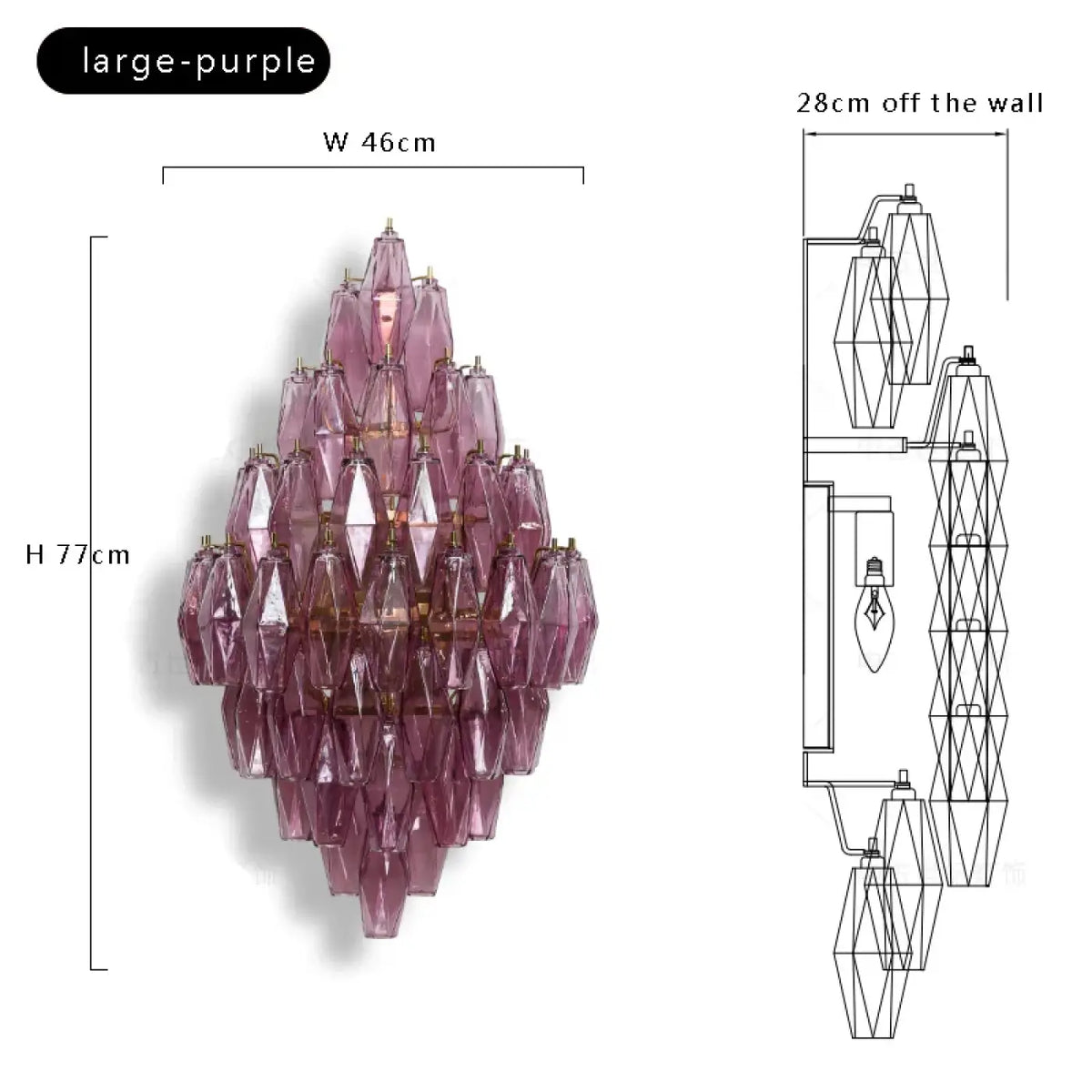 Applique murale art déco en verre fumé, quatre teintes, violet