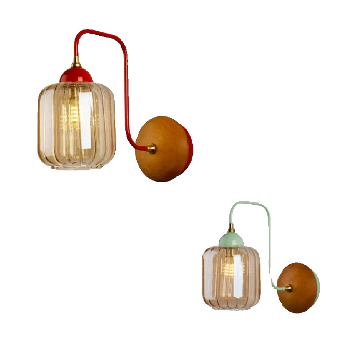 Applique murale en verre sur support bois, vert ou rouge