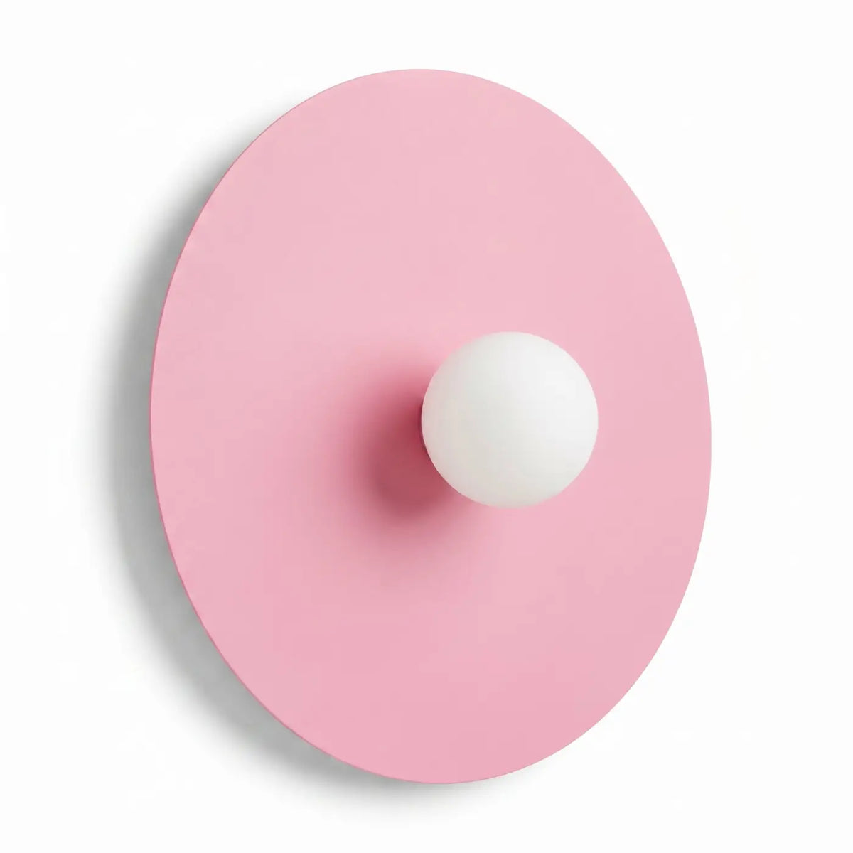 Applique murale grand disque en acier et globe opale, 50 cm, rose