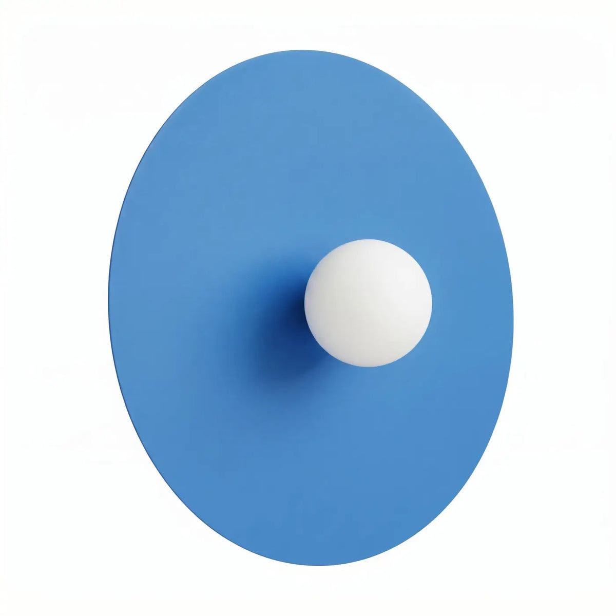 Applique murale grand disque en acier et globe opale, 50 cm, bleu azur